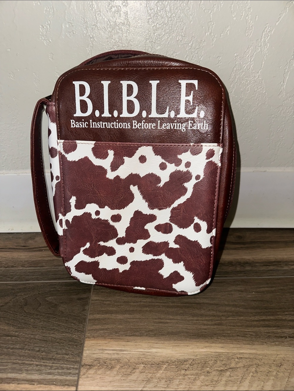 B.I.B.L.E. Brown & White Cowhide Print Men's Bible Bag